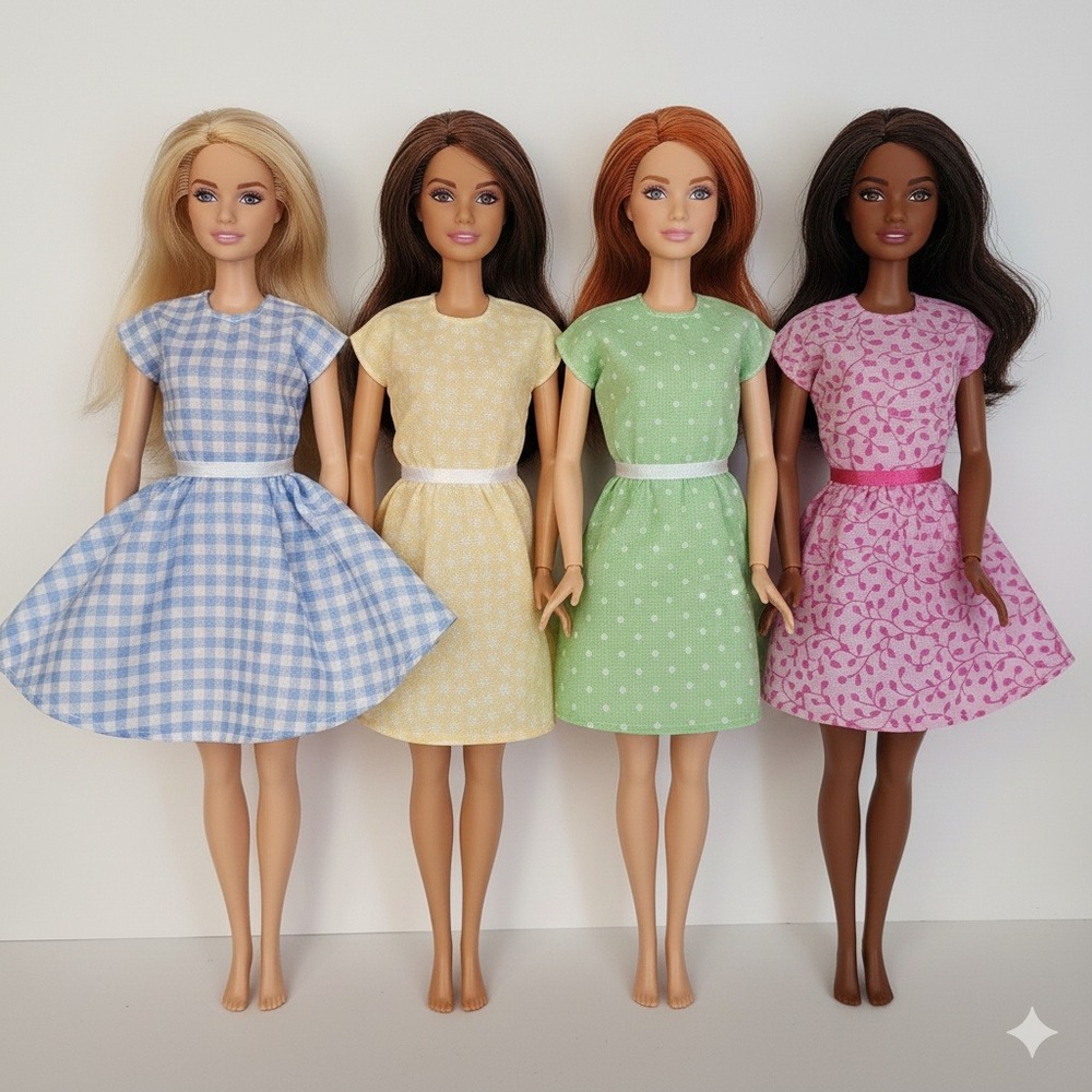 Barbie Doll Dress Choose from 4 colors Summer Dresses Gingham Polka Dot Handmade